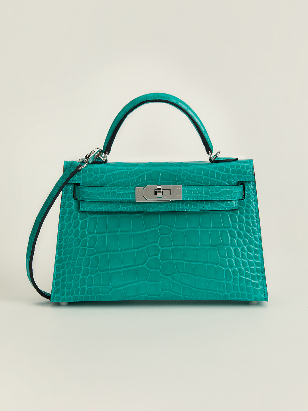 Hermes Kelly Mini II Bag 19CM In Vert Empire Shiny Alligator Leather